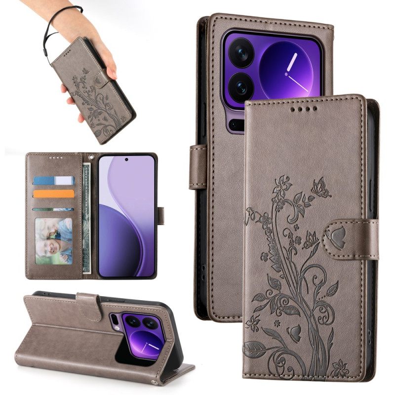 Δερματινη Θηκη Xiaomi 17 Pro Λουλουδάτο Σχέδιο Πεταλούδας Σιλικόνης