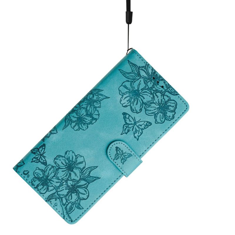 Δερματινη Θηκη Xiaomi 17 Pro Πεταλούδες Και Λουλούδια Με Εφέ Σουέτ Σιλικόνης