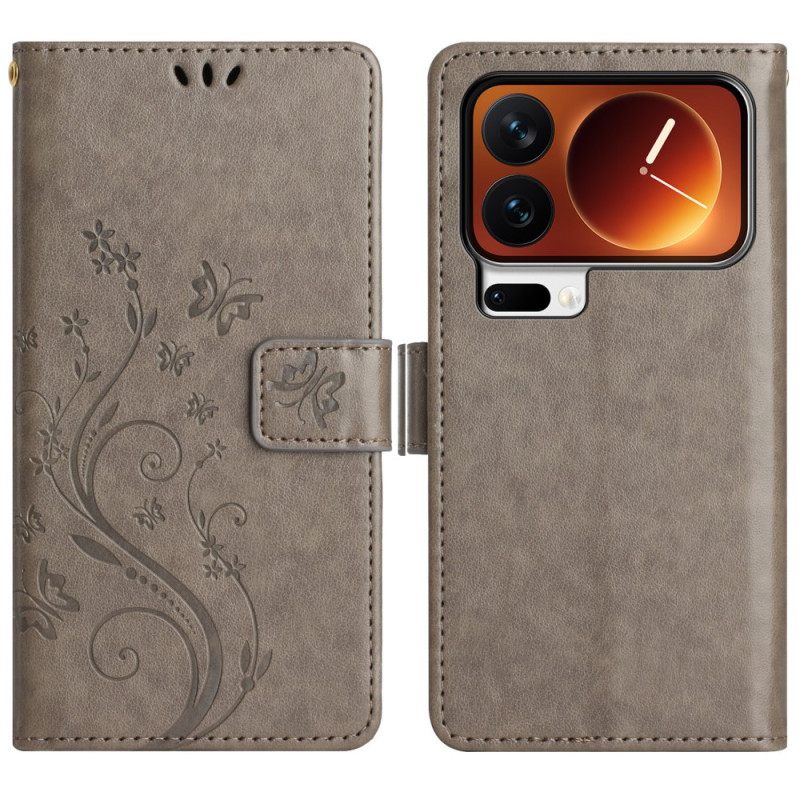 Δερματινη Θηκη Xiaomi 17 Pro Πεταλούδες Και Λουλούδια Σιλικόνης