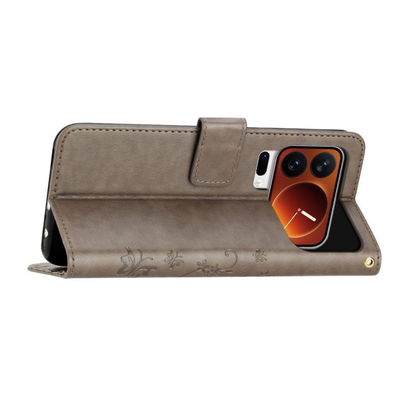 Δερματινη Θηκη Xiaomi 17 Pro Πεταλούδες Και Λουλούδια Σιλικόνης