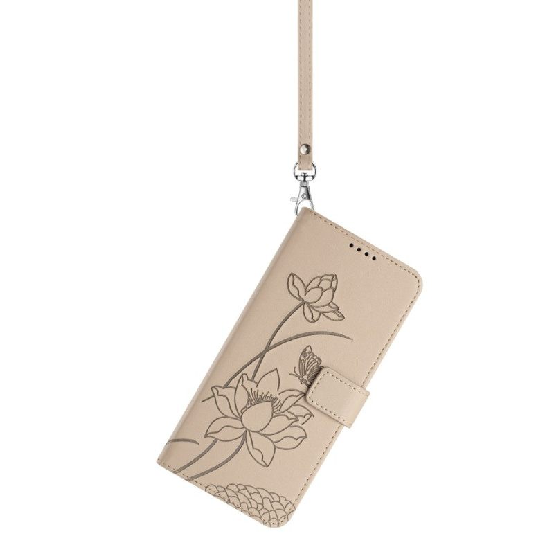 Δερματινη Θηκη Xiaomi 17 Pro Σχέδιο Λωτού Με Κορδόνι