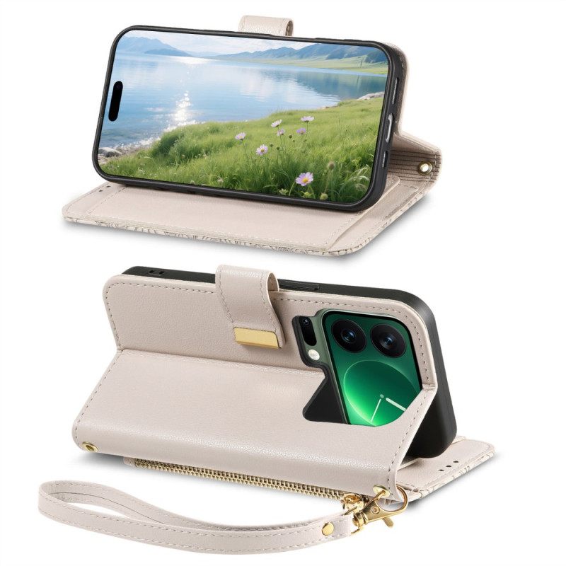 Δερματινη Θηκη Xiaomi 17 Pro Σχέδιο Με Λουλούδια Και Φύλλα Σιλικόνης