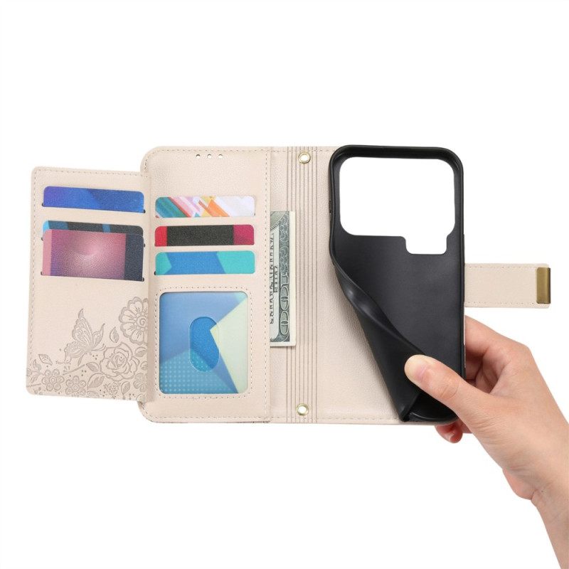 Δερματινη Θηκη Xiaomi 17 Pro Σχέδιο Με Λουλούδια Και Φύλλα Σιλικόνης