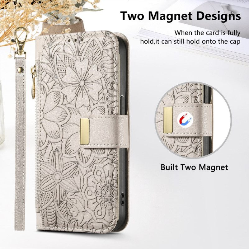 Δερματινη Θηκη Xiaomi 17 Pro Σχέδιο Με Λουλούδια Και Φύλλα Σιλικόνης