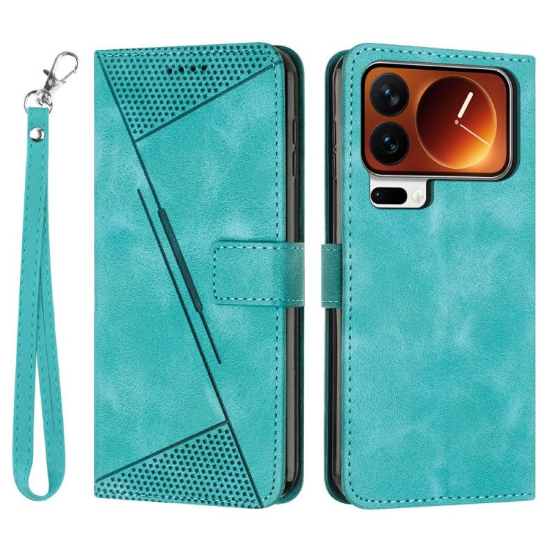 Δερματινη Θηκη Xiaomi 17 Pro Τριγωνικό Μοτίβο Και Λουράκι Σιλικόνης