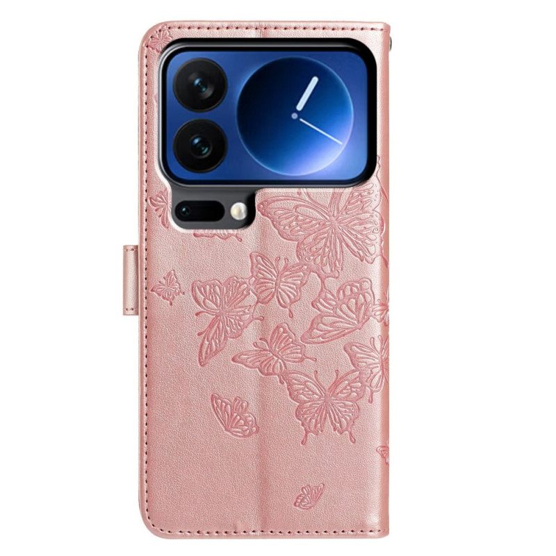 Δερματινη Θηκη Xiaomi 17 Pro Χαραγμένες Πεταλούδες Σιλικόνης