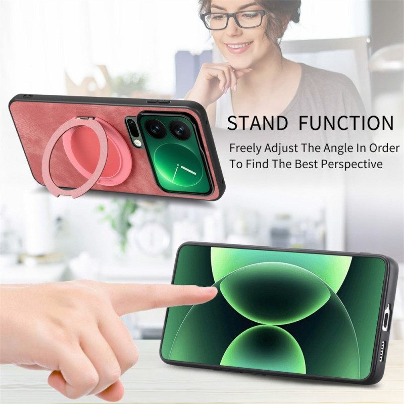 Κάλυμμα Xiaomi 17 Pro Περιστρεφόμενη Βάση Και Ρετρό Δερμάτινη Υφή Σιλικόνης