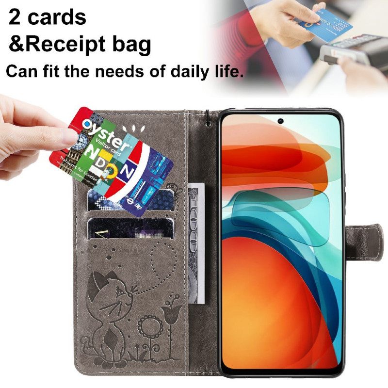 Θήκη Flip Xiaomi Redmi Note 10 Pro με κορδονι Γάτα Και Μέλισσα Με Λουρί