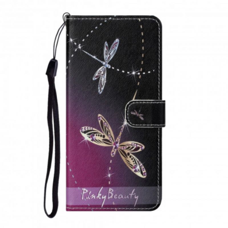 Θήκη Flip Xiaomi Redmi Note 10 Pro με κορδονι Strappy Dragonflies