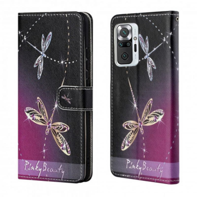 Θήκη Flip Xiaomi Redmi Note 10 Pro με κορδονι Strappy Dragonflies