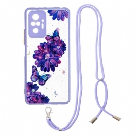 θηκη κινητου Xiaomi Redmi Note 10 Pro Floral Πεταλούδα Με Κορδόνι