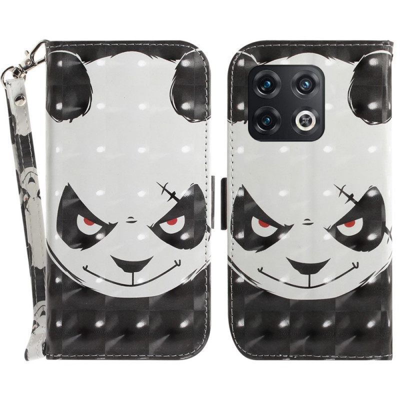 δερματινη θηκη OnePlus 10 Pro 5G με κορδονι Angry Panda Με Λουράκι