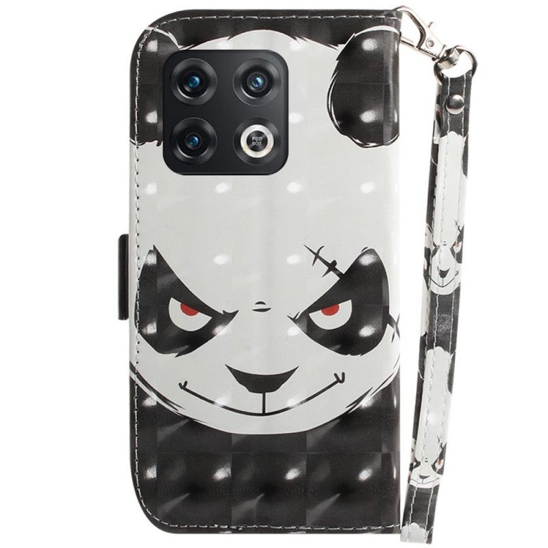 δερματινη θηκη OnePlus 10 Pro 5G με κορδονι Angry Panda Με Λουράκι