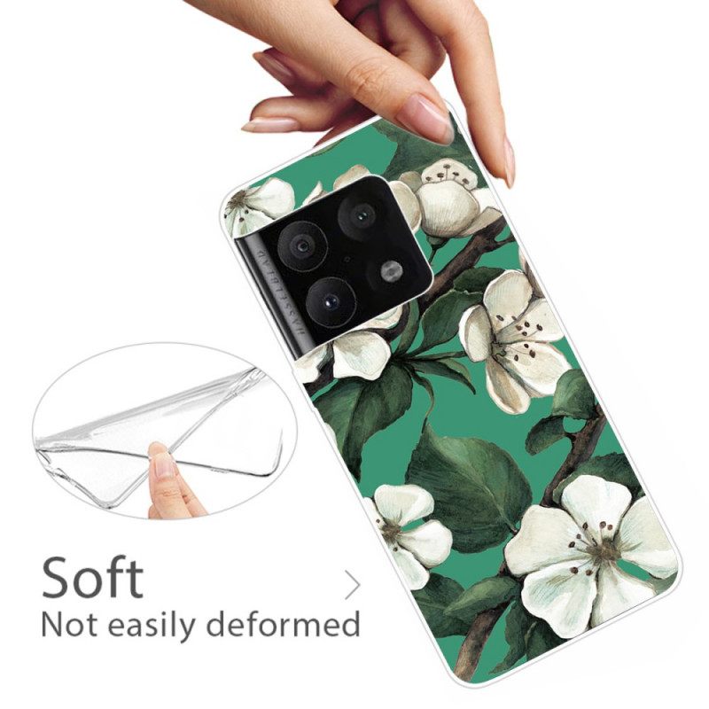 Θήκη OnePlus 10 Pro 5G Βαμμένα Λευκά Λουλούδια