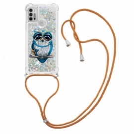 Θήκη Moto G10 / G30 με κορδονι Miss Owl Glitter Cord