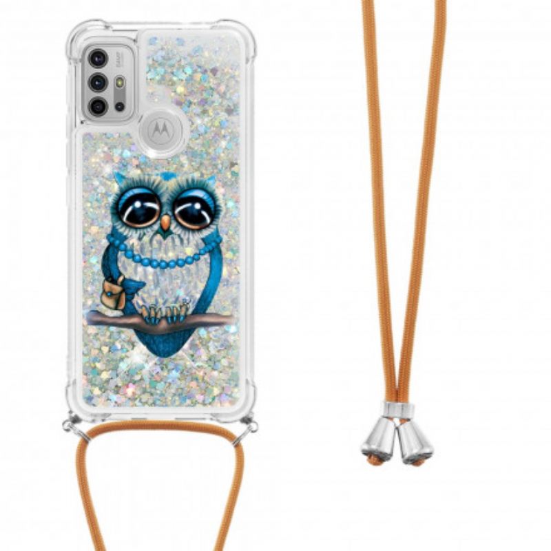 Θήκη Moto G10 / G30 με κορδονι Miss Owl Glitter Cord