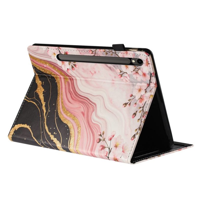 Δερματινη Θηκη Samsung Galaxy Tab S10 Fe Σχέδιο Με Μάρμαρο Και Λουλούδια
