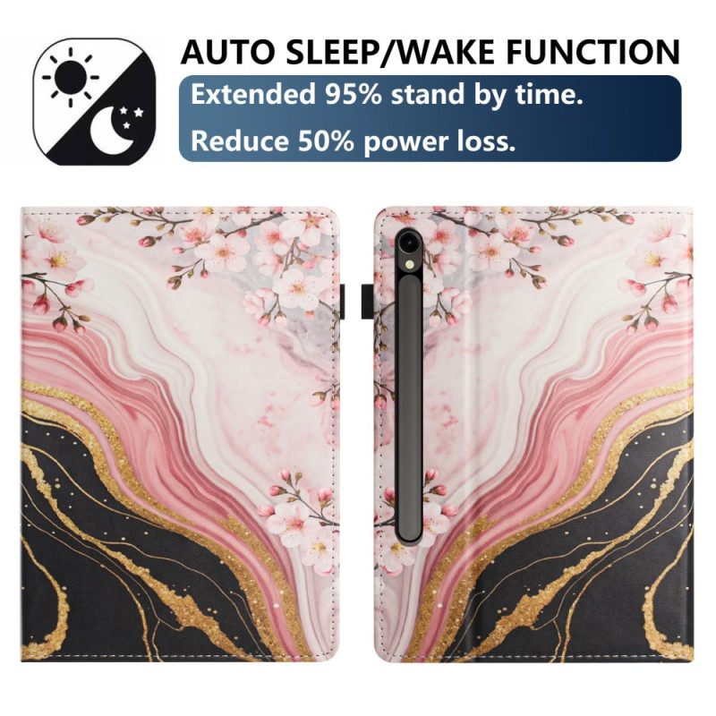 Δερματινη Θηκη Samsung Galaxy Tab S10 Fe Σχέδιο Με Μάρμαρο Και Λουλούδια