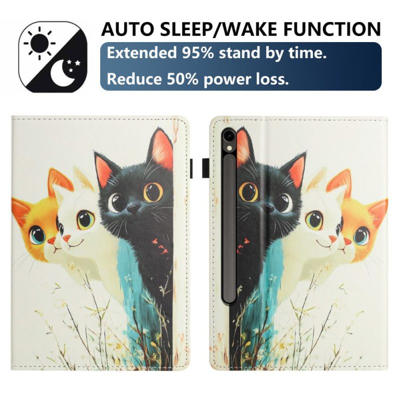 Δερματινη Θηκη Samsung Galaxy Tab S10 Fe Σχέδιο Με Τρεις Γάτες