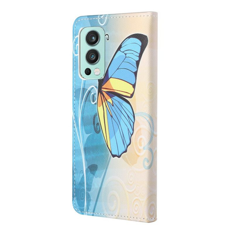Κάλυμμα OnePlus Nord 2 5G Μπλε Και Κίτρινη Πεταλούδα