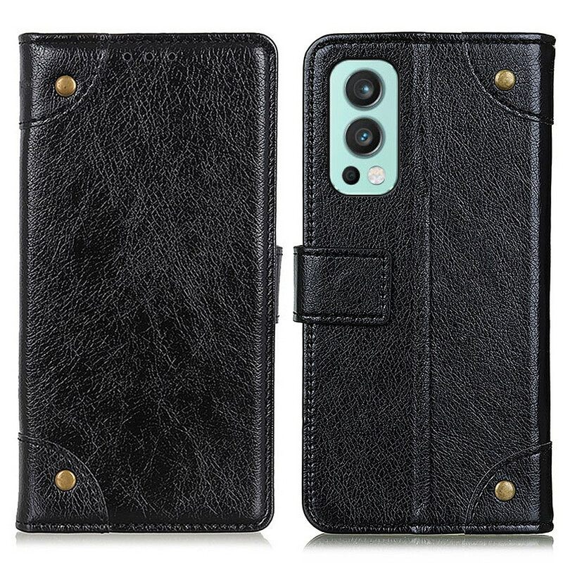 Κάλυμμα OnePlus Nord 2 5G Vintage Rivets Nappa Leather Style