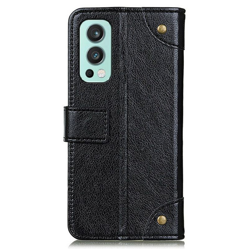 Κάλυμμα OnePlus Nord 2 5G Vintage Rivets Nappa Leather Style