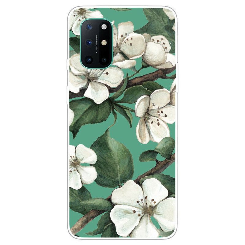 θηκη κινητου OnePlus 8T Βαμμένα Λευκά Λουλούδια