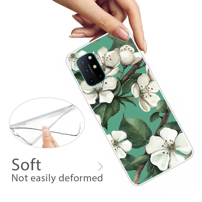 θηκη κινητου OnePlus 8T Βαμμένα Λευκά Λουλούδια
