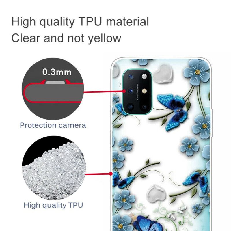 θηκη κινητου OnePlus 8T Διαφανείς Ρετρό Πεταλούδες Και Λουλούδια
