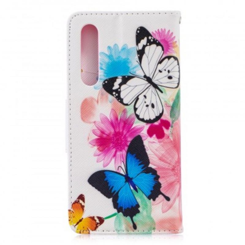 δερματινη θηκη Huawei P30 Ζωγραφισμένες Πεταλούδες Και Λουλούδια