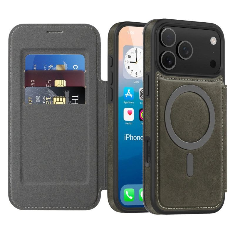 Δερματινη Θηκη iPhone 17 Pro Max Συμβατό Με Magsafe Με Θήκη Κάρτας Rfid Σιλικόνης