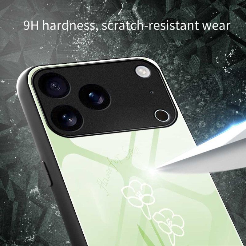 Κάλυμμα iPhone 17 Pro Max Λουλούδια Από Σκληρυμένο Γυαλί Σιλικόνης