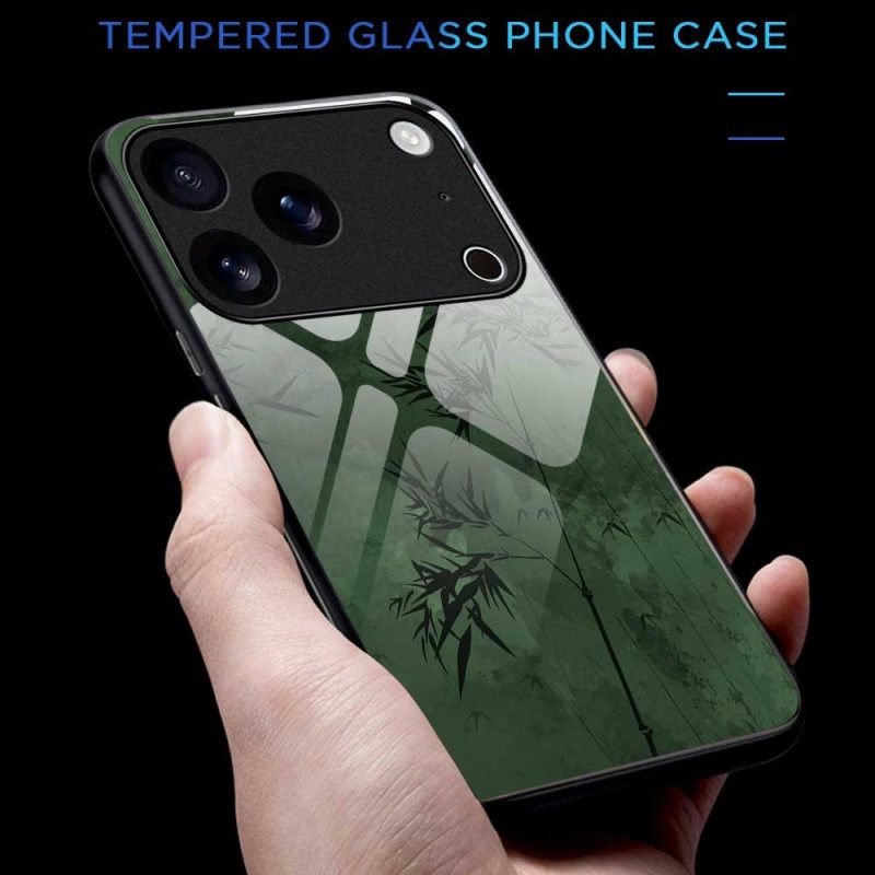 Κάλυμμα iPhone 17 Pro Max Μελάνι Λουλουδιών Από Σκληρυμένο Γυαλί Σιλικόνης