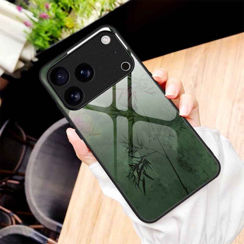 Κάλυμμα iPhone 17 Pro Max Μελάνι Λουλουδιών Από Σκληρυμένο Γυαλί Σιλικόνης