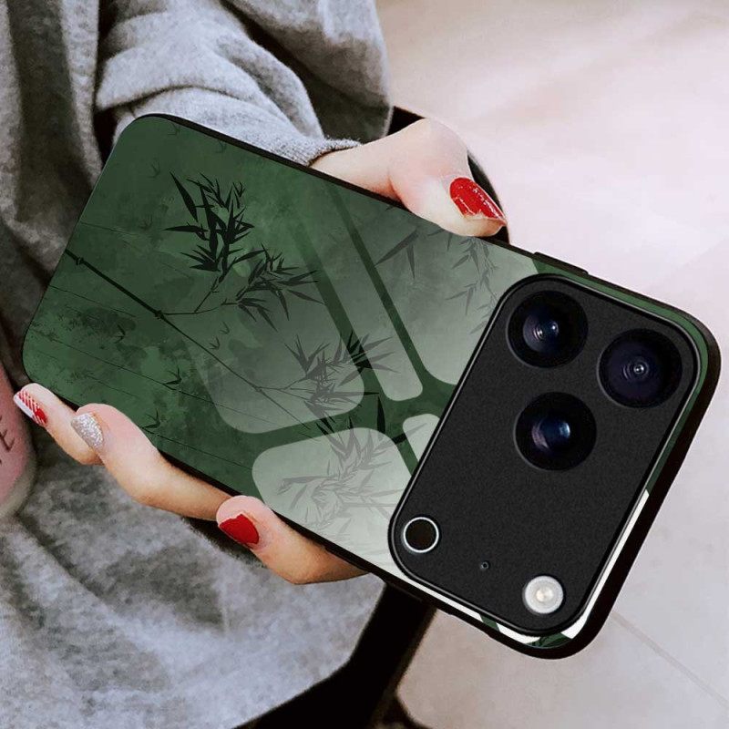 Κάλυμμα iPhone 17 Pro Max Μελάνι Λουλουδιών Από Σκληρυμένο Γυαλί Σιλικόνης