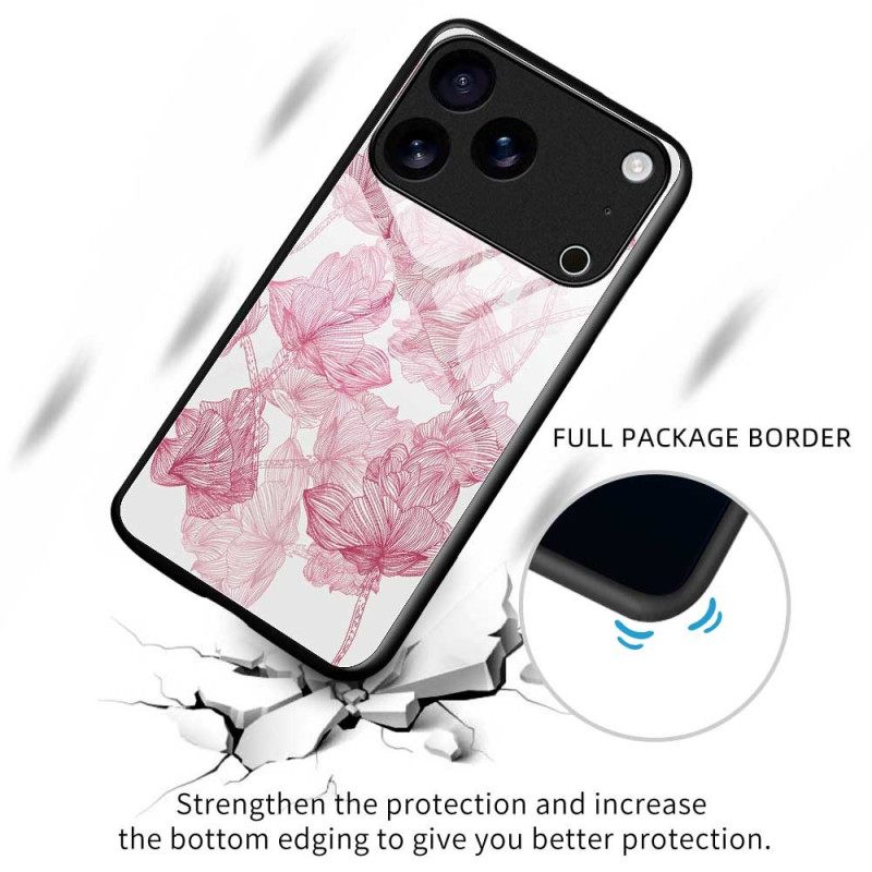 Κάλυμμα iPhone 17 Pro Max Ροζ Σκληρυμένο Γυαλί Floralie