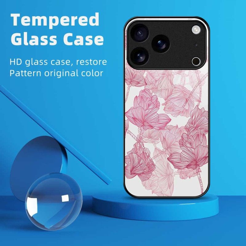 Κάλυμμα iPhone 17 Pro Max Ροζ Σκληρυμένο Γυαλί Floralie