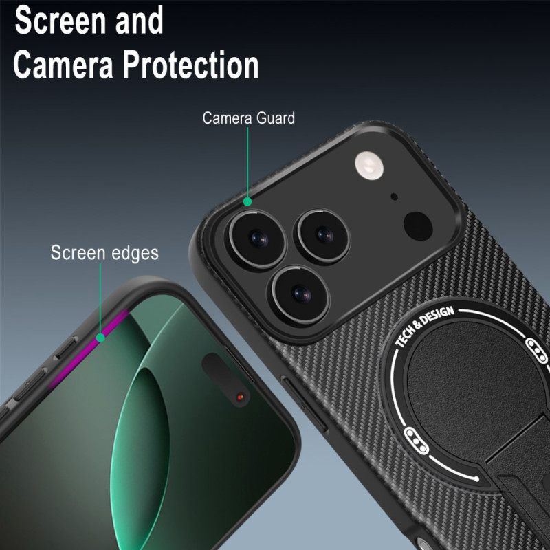 Κάλυμμα iPhone 17 Pro Max Υφή Από Ίνες Άνθρακα Με Βάση Στήριξης