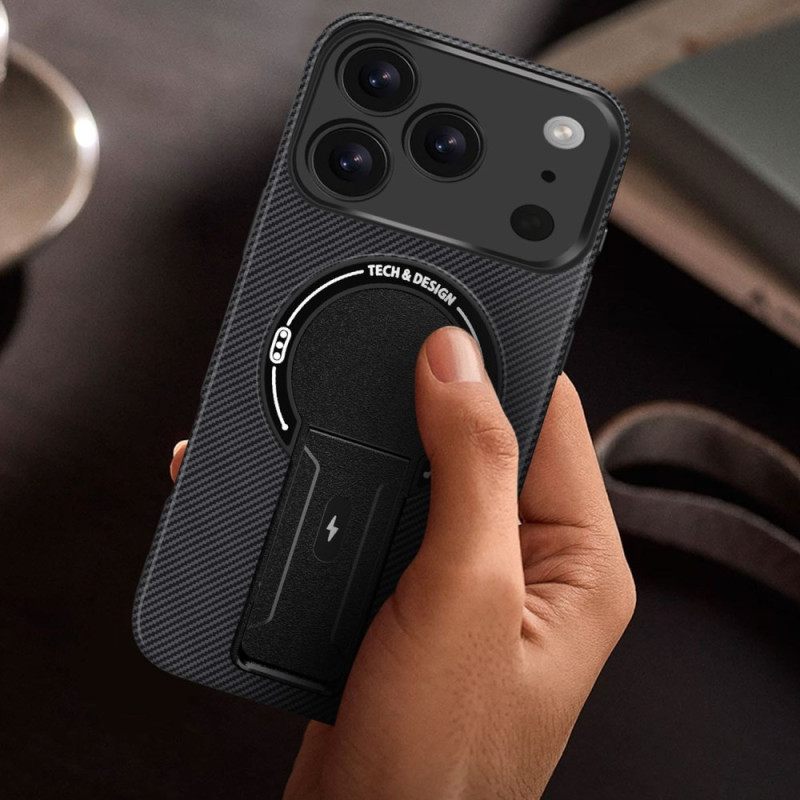 Κάλυμμα iPhone 17 Pro Max Υφή Από Ίνες Άνθρακα Με Βάση Στήριξης