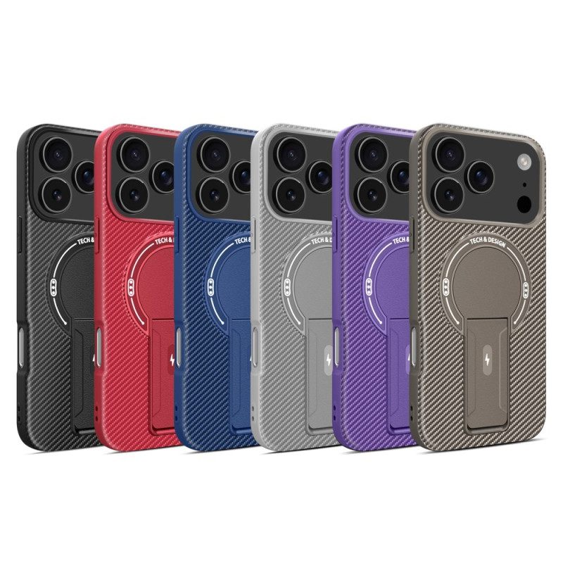 Κάλυμμα iPhone 17 Pro Max Υφή Από Ίνες Άνθρακα Με Βάση Στήριξης