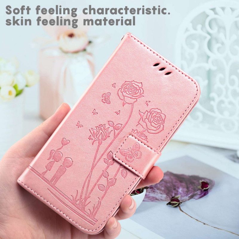 δερματινη θηκη Samsung Galaxy A13 με κορδονι Ρομαντικά Strappy Roses