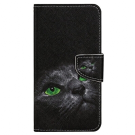 Θήκη Flip Samsung Galaxy A13 με κορδονι Πράσινα Μάτια Γάτα Με Λουράκι