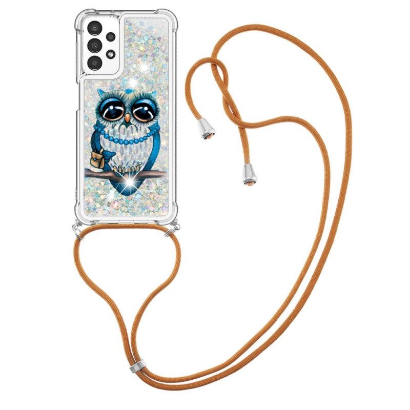 Θήκη Samsung Galaxy A13 με κορδονι Miss Owl Glitter Cord