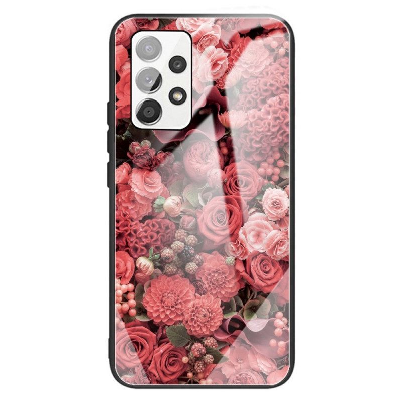 Θήκη Samsung Galaxy A13 Ροζ Λουλούδια Σκληρυμένο Γυαλί