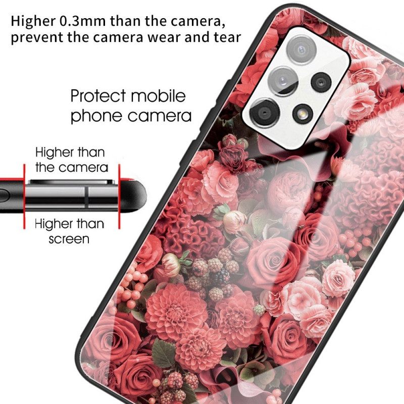 Θήκη Samsung Galaxy A13 Ροζ Λουλούδια Σκληρυμένο Γυαλί