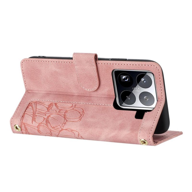 Δερματινη Θηκη Xiaomi 15 Pro 9 Θήκες Καρτών Με Μοτίβο Τουλίπας Σιλικόνης