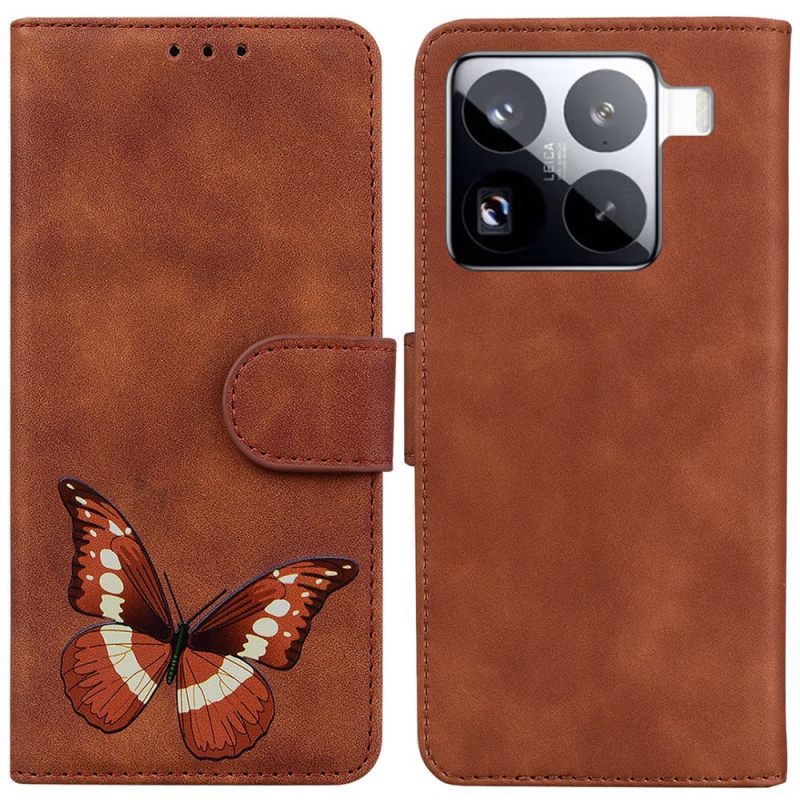 Δερματινη Θηκη Xiaomi 15 Pro Εφέ Σουέτ Πεταλούδας Σιλικόνης