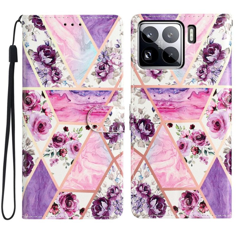 Δερματινη Θηκη Xiaomi 15 Pro Μωβ Μάρμαρο Σιλικόνης