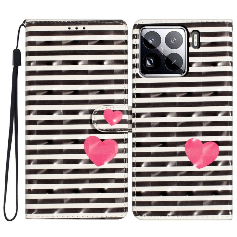 Δερματινη Θηκη Xiaomi 15 Pro Ρίγες Και Καρδιές 3d