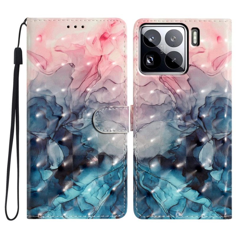 Δερματινη Θηκη Xiaomi 15 Pro Ροζ Και Μπλε Μάρμαρο 3d Σιλικόνης